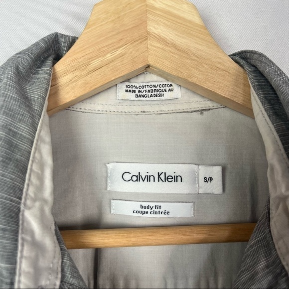 Calvin Klein Heathered Light Gray Body Fit Button Down Long Sleeve S - Picture 4 of 4